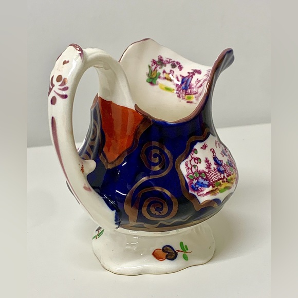 1830s Vintage Gaudy Welsh CHINOISSERIE Pattern Lustre Staffordshire Creamer Jug - Picture 2 of 16